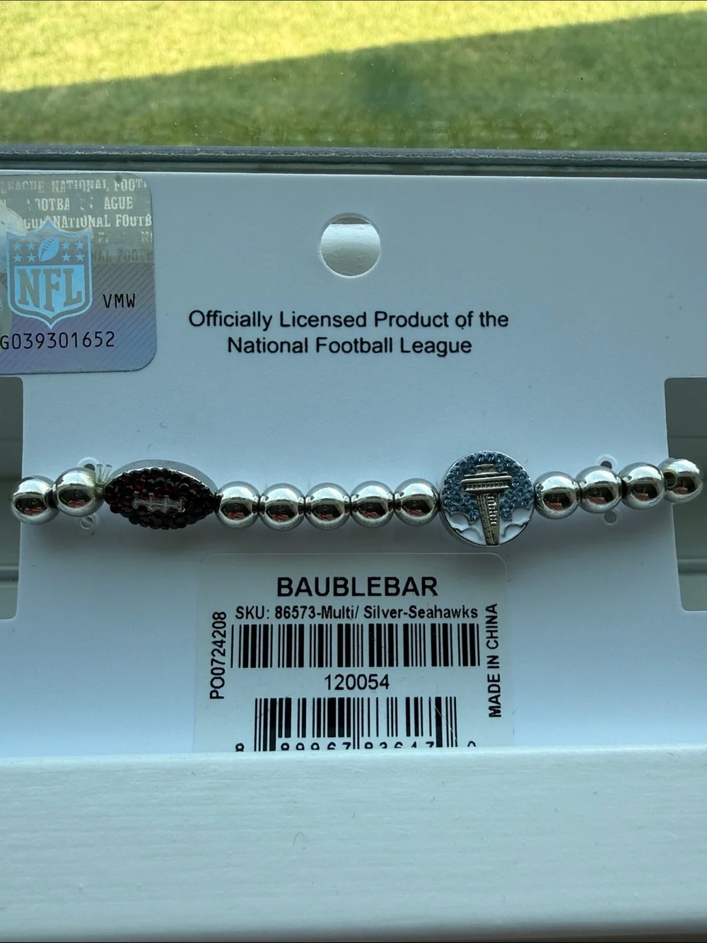 BaubleBar Silver Beaded Stretch Bracelet with Seattle Seahawks Charms